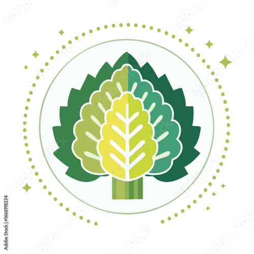 Stylized lettuce or kale icon in a sparkling circle a symbol for healthy eating
