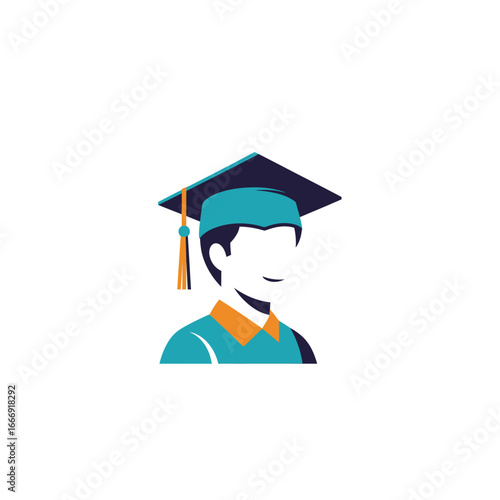 A simple icon of a smiling graduate wearing a cap and gown, symbolizing education and success.