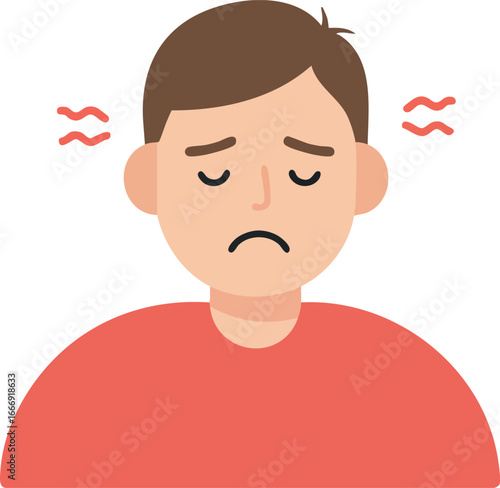 Man feeling headache with red waves indicating pain vector illustration 