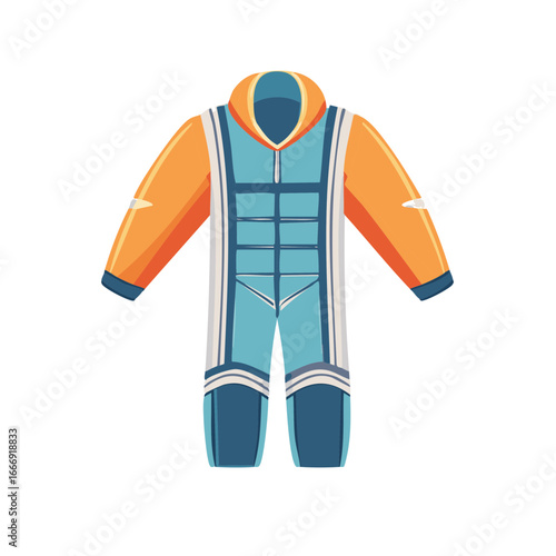 Skydive suit vector illustration. Wingsuit skydiving jumper costume in orange and blue colors. Sport outfit.
