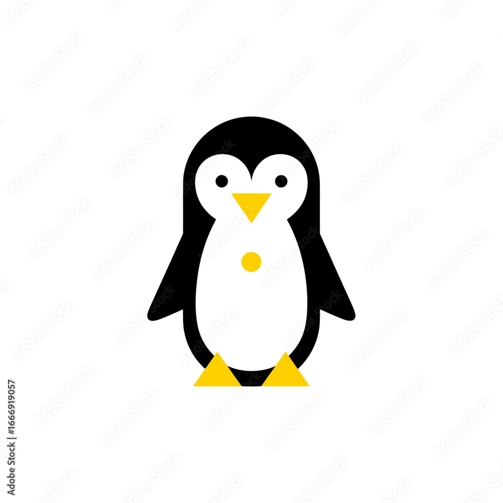 Obraz premium Cute penguin illustration, simple design, black and white with yellow accents.