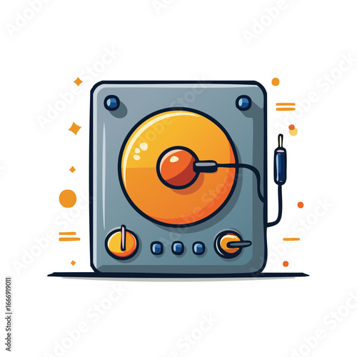 Stylized Retro Record Player with Orange Vinyl and Audio Jack Illustration