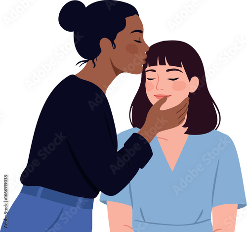Woman kissing partner on cheek showing love and affection in modern relationship vector illustration 