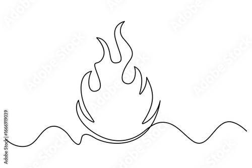 Continuous one line drawing of bonfire flame outline vector illustration minimal fire art on white background
