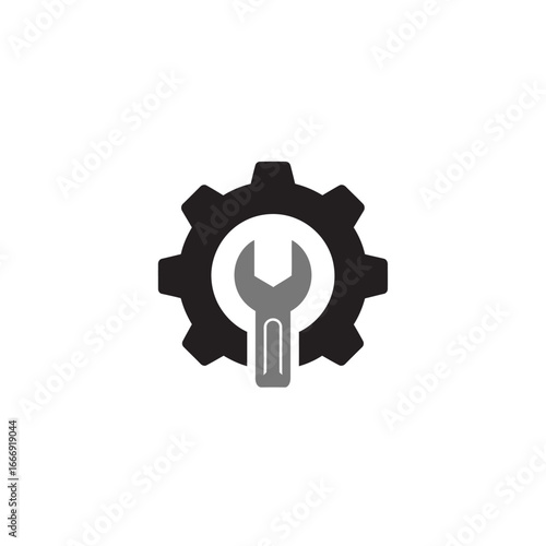 A simple yet powerful logo featuring a gear and wrench, symbolizing technical expertise and problem-solving.