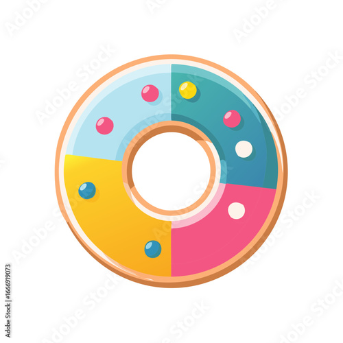 Vibrant donut illustration with colorful frosting and sprinkles cartoon style confectionery treat