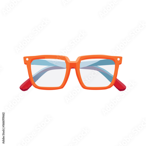 Orange eyeglasses with clear lenses and red ear pieces for vision correction and style