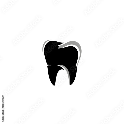 A sleek, modern logo featuring a stylized black and white tooth.