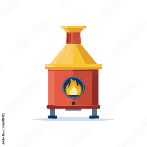 Outdoor Fireplace with Flames Red and Yellow Garden Heating Element Illustration