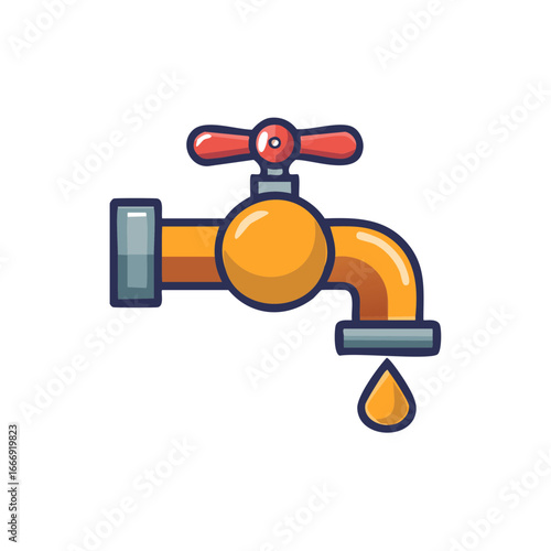 Cartoon Style Faucet with Dripping Water Drop Icon for Plumbing Concept