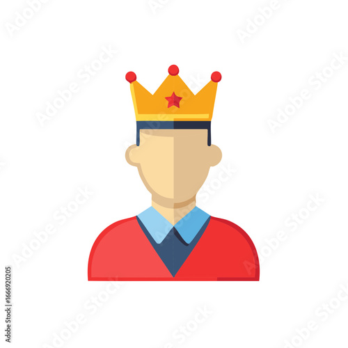 Icon of a Faceless Person with a Crown, Red Shirt and Blue Collar. King or Prince Concept