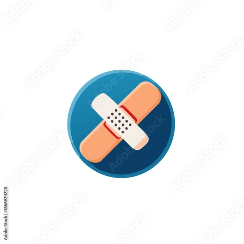 Adhesive Bandage Illustration on Circle Background, Medical Care, Treatment, First Aid Equipment