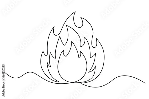 Continuous one line drawing of bonfire flame outline vector illustration minimal fire art on white background
