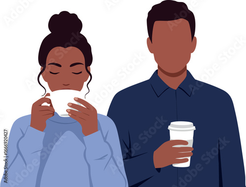 Two people drinking coffee in casual clothing vector illustration 