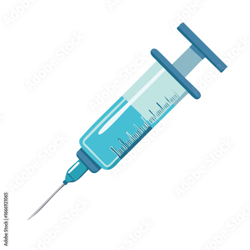 Medical Syringe with Blue Liquid and Needle