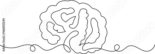 Human brain continuous one line drawing minimalist style isolate outline illustration for medical design