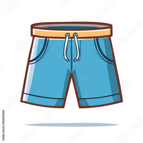 Cartoon style light blue shorts with a drawstring waist and pockets