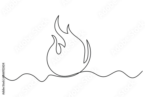 Continuous one line drawing of bonfire flame outline vector illustration minimal fire art on white background
