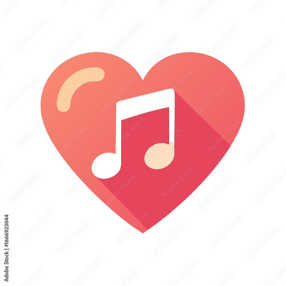 Fototapeta premium Eighth Note Melody Inside a Heart Shape Symbolic Icon of Love and Music for Romance or Celebration