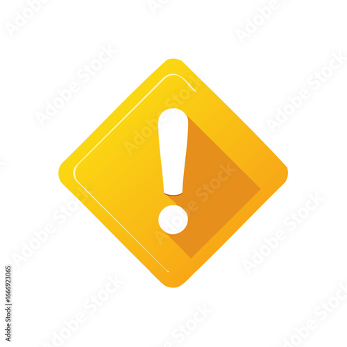 Warning Attention Sign Flat Design Vector. Yellow Rhombus with Exclamation Mark in the Center. Caution Icon Alert Symbol