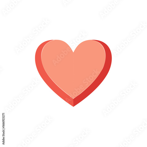 Simple 3D Heart Shape in Light Red and Red Colors on White Background