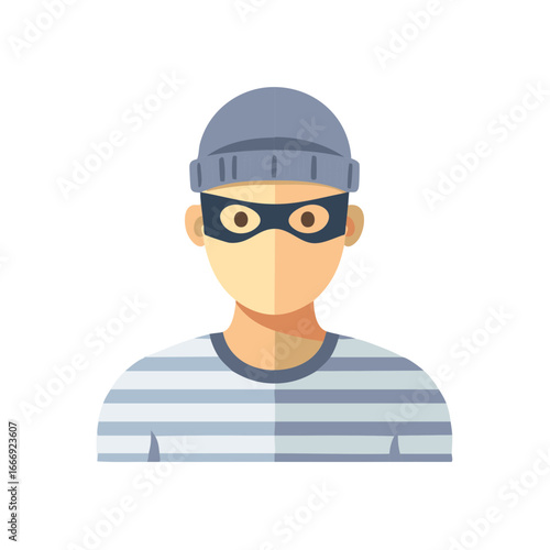 Illustrated robber figure wearing a mask and striped shirt.