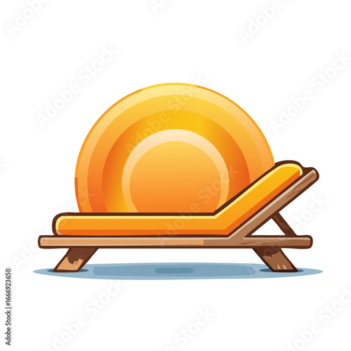 Beach Lounger with Rising Sun Cartoon Illustration Summer Vacation Relaxation