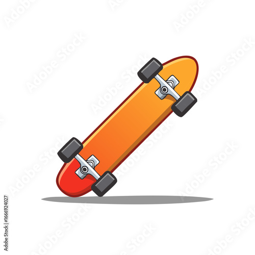 Cartoon Illustration of an Orange Skateboard with Wheels Ready for Street Sports Fun