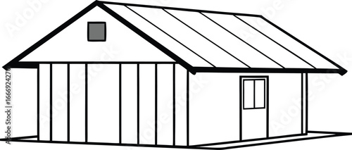 Simple line drawing of a small house with a sloped roof