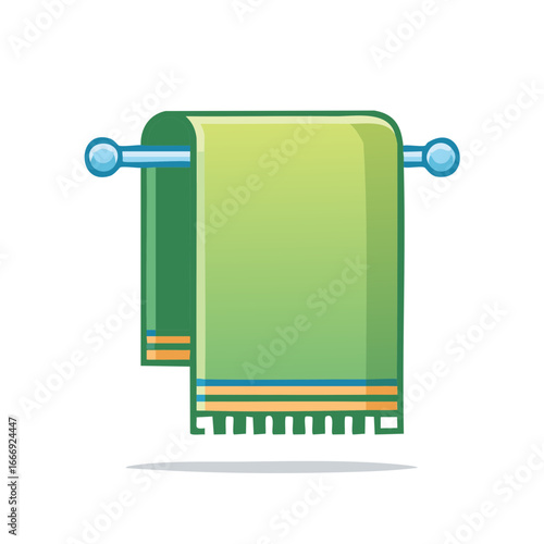 Illustrated Green Towel Hanging on a Chrome Towel Rack