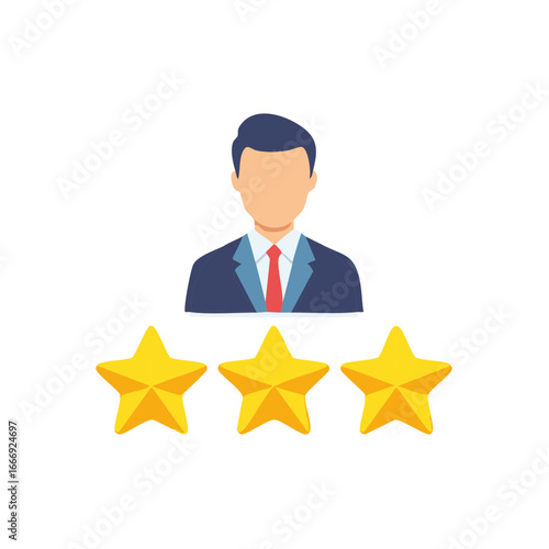 Customer satisfaction rating with a businessman and three golden stars