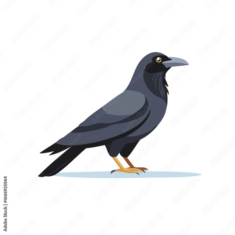 Obraz premium Stylized illustration of a standing black crow or raven in profile
