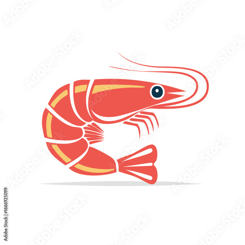 Stylized Shrimp Illustration Depicts Seafood Delicacy With Vibrant Color Schemes