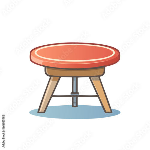 Simple cartoon illustration of a round red wooden revolving stool