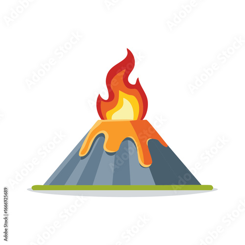 Simple Volcano Erupting With Lava and Flame Cartoon Style Illustration