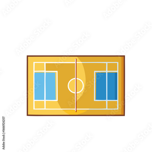 Aerial View of a Modern Badminton Court with Blue Player Areas and Center Line