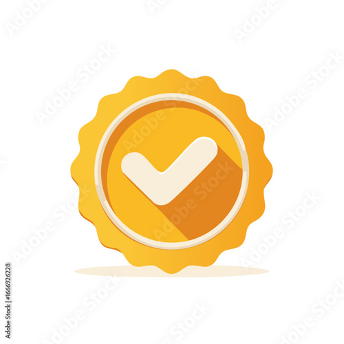 Certified badge icon illustration with a check mark symbol, vector design with shadow