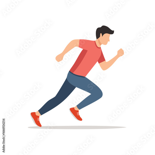 Runner in motion vector illustration of a man jogging and exercising isolated.