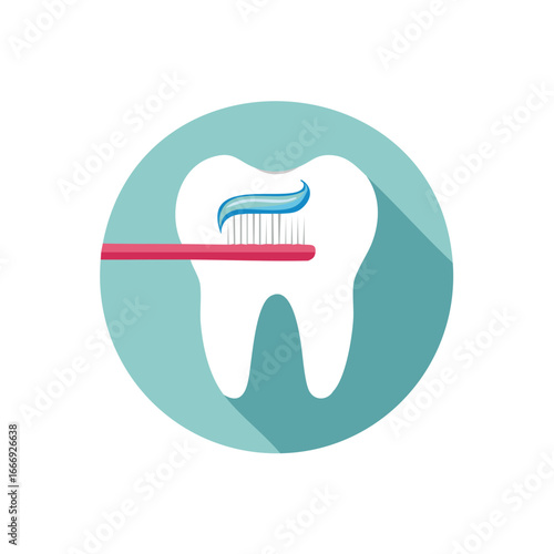 Tooth with Toothpaste and Toothbrush Icon Dental Hygiene and Care Illustration