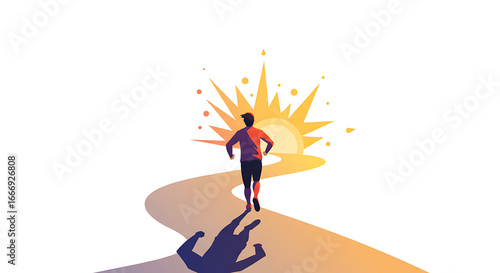 Motivational Journey: Person Running on Winding Path Towards Bright Future and New Opportunities