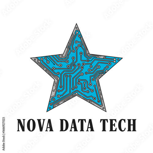 A captivating logo for Nova Data Tech, featuring a star-shaped circuit board design.
