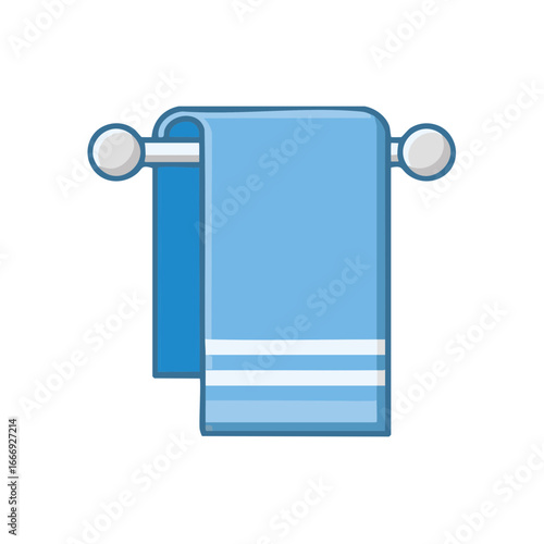 Blue Towel Hanging on a Silver Rack