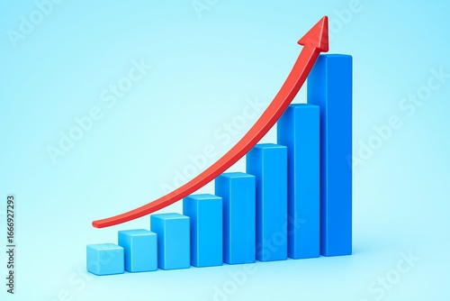 Free Download Red arrow curving upwards over blue bar graph showing financial growth and positive trend - GFXLoad