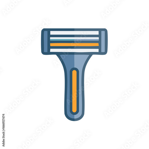 Blue and orange disposable razor with three blades isolated on a white background