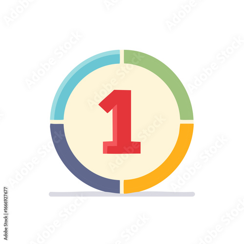 Colorful Segmented Circle with Red Number One in Center, Representing First Place or a Step in a Process