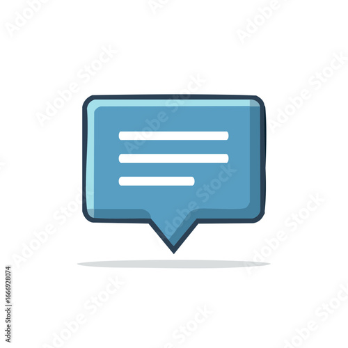 Cartoon illustration of a blue message bubble with horizontal lines, communication symbol