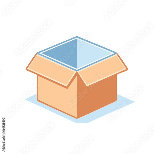 Isometric carton box illustration. Open shipping container. Delivery, logistics and storage concept.