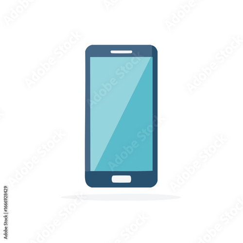 Flat Design Modern Smartphone with Light Blue Screen and Dark Blue Body
