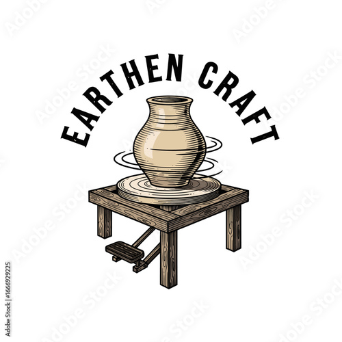 Illustration of a pottery wheel with a vase being shaped.