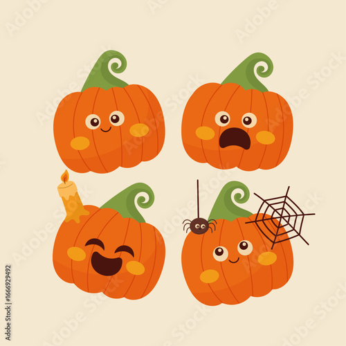 Set of 4 Cute Halloween Pumpkin Characters